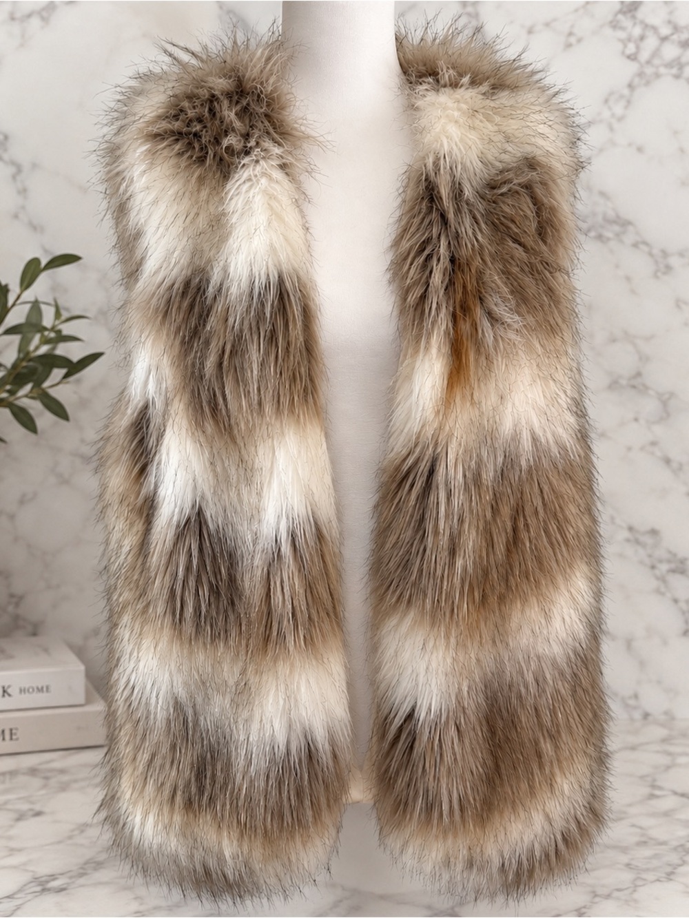 Skies Are Blue Faux Fur Vest in Taupe & Cream